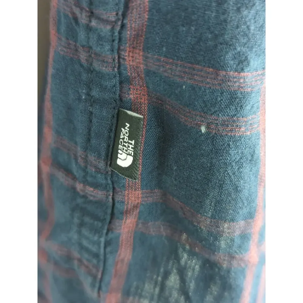 The North Face Men's Cotton Plaid Short Sleeve Button Down Shirt Blue Size Small